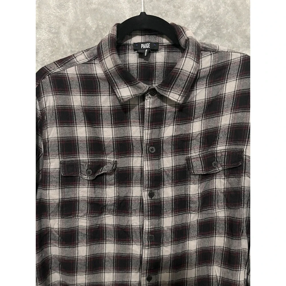 Paige Mens Everett Button Down Shirt Large Plaid Rayon Cotton Soft Flannel - Picture 2 of 8